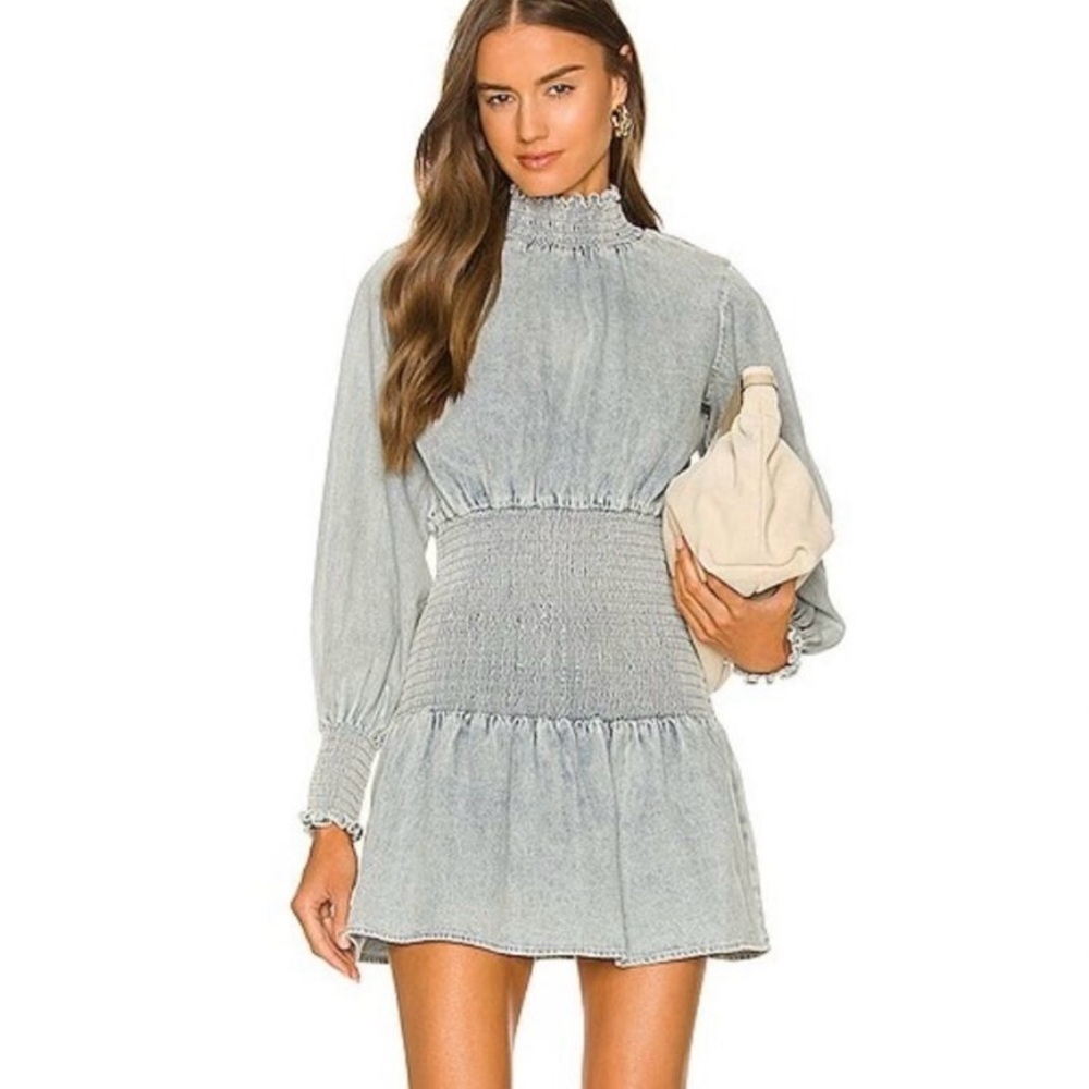 Denim Smocked Tiered Dress